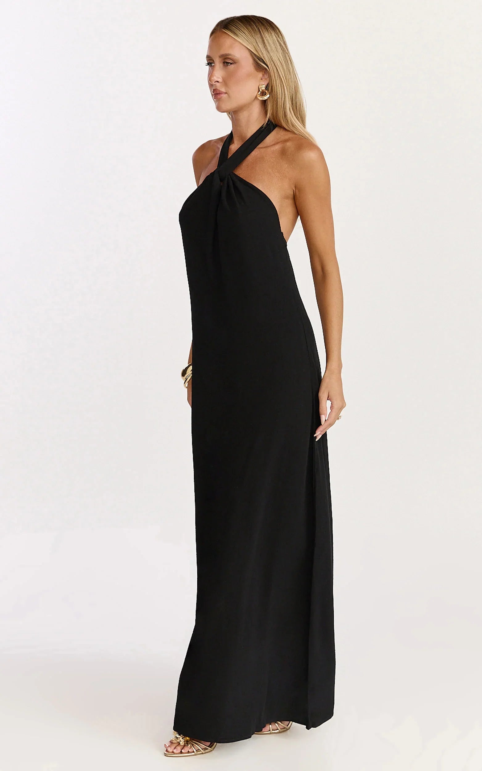 Hilda Maxi Dress Knot Detail Halter Neck Maxi Dress in Black
