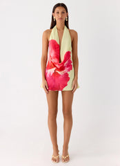 Varindra Cowl Mini Dress Yellow Floral Spritz