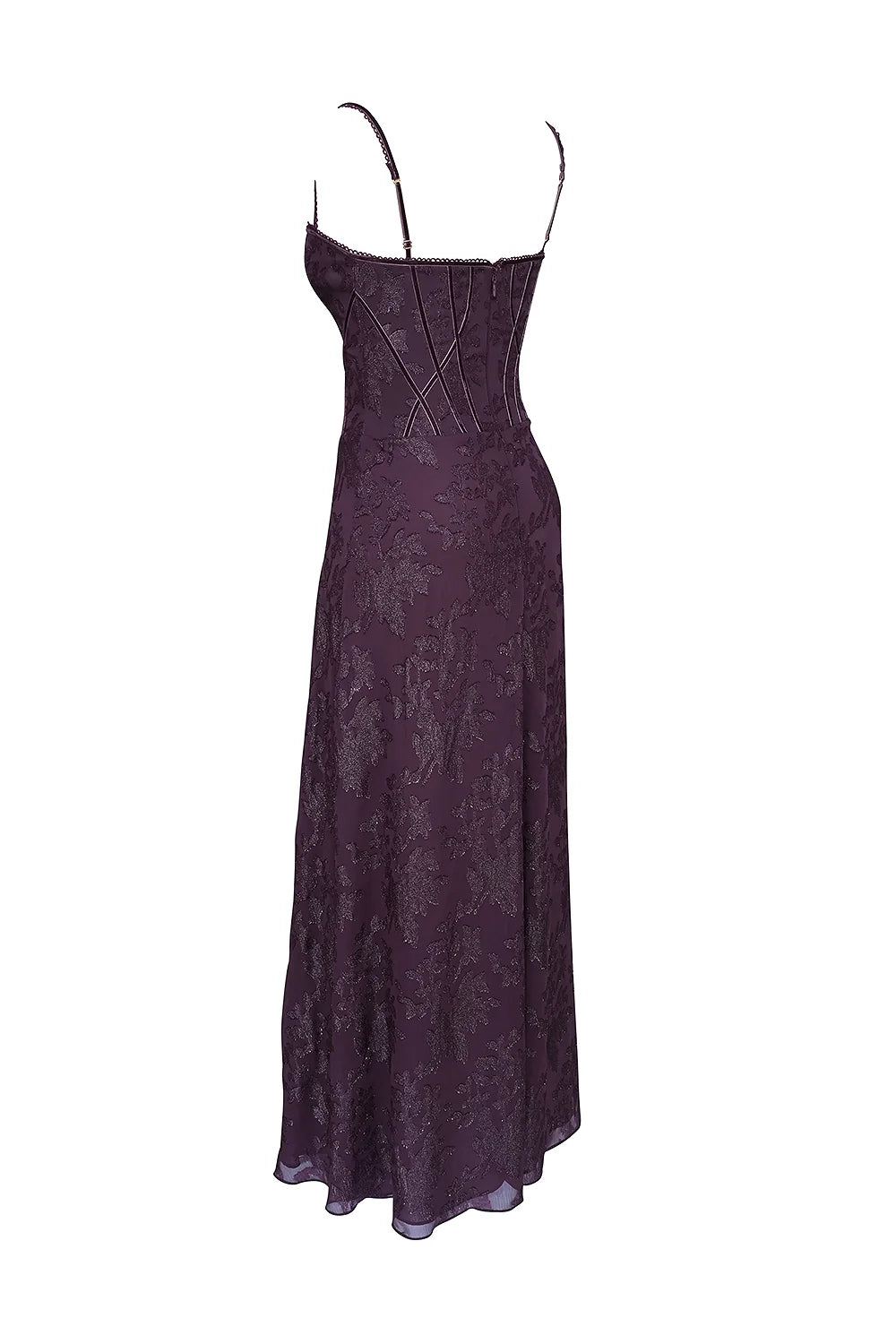 grape lurex chiffon maxi dress