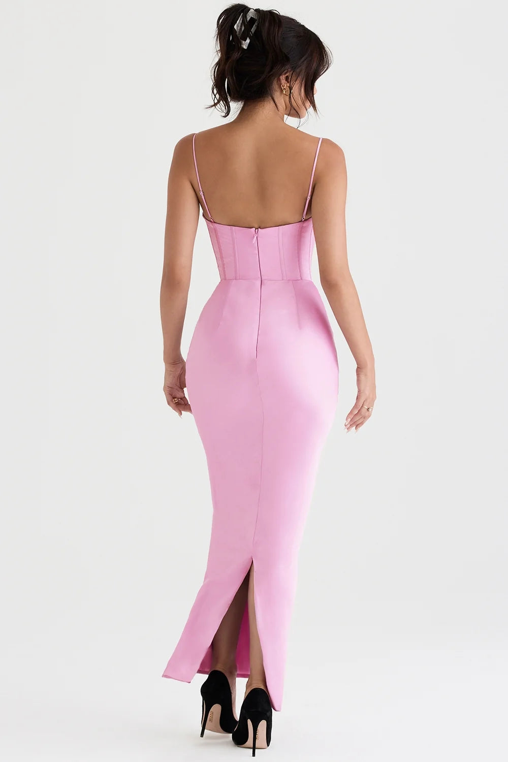 pink corset maxi dress