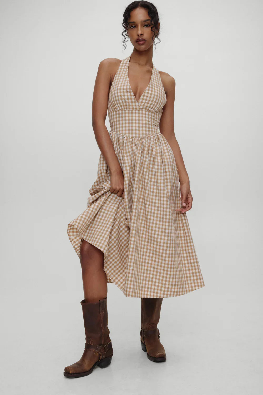 x BELLA HADID Prairie Midi Dress Rodeo Gingham