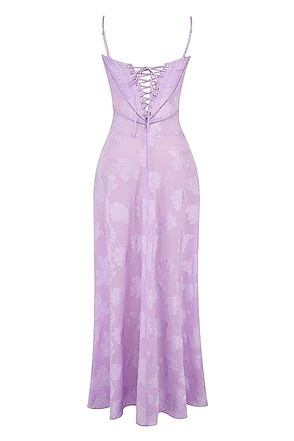 orchid floral lace back maxi dress