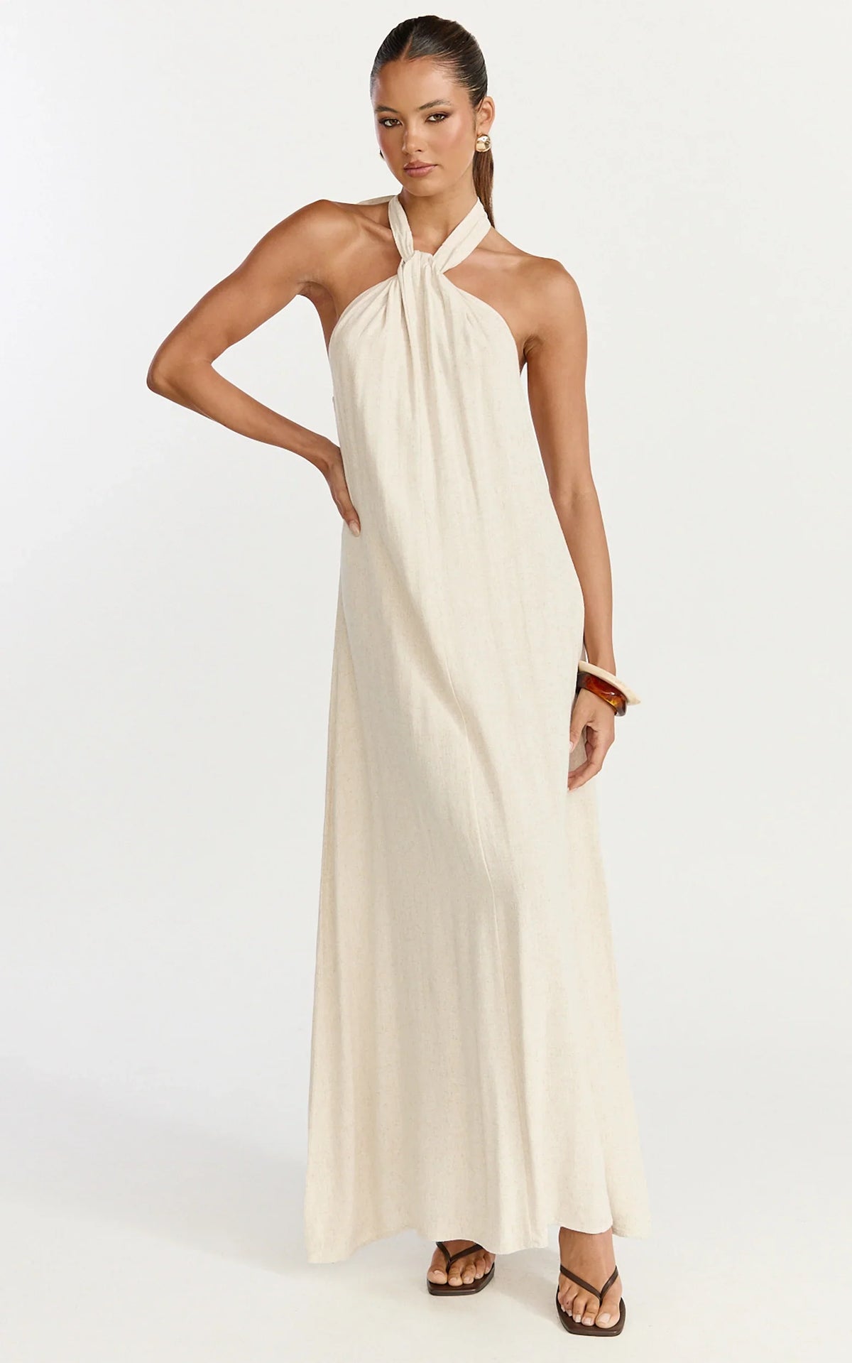 Hilda Maxi Dress Knot Detail Halter Neck Maxi Dress in Natural