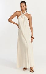 Hilda Maxi Dress Knot Detail Halter Neck Maxi Dress in Natural