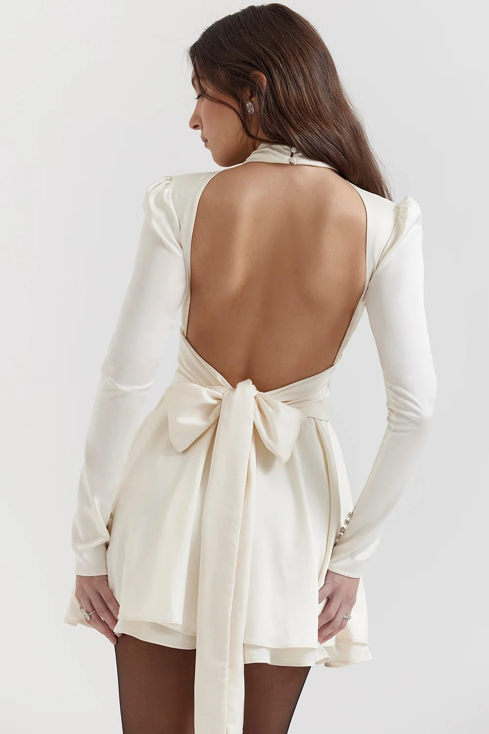 ivory bow mini dress