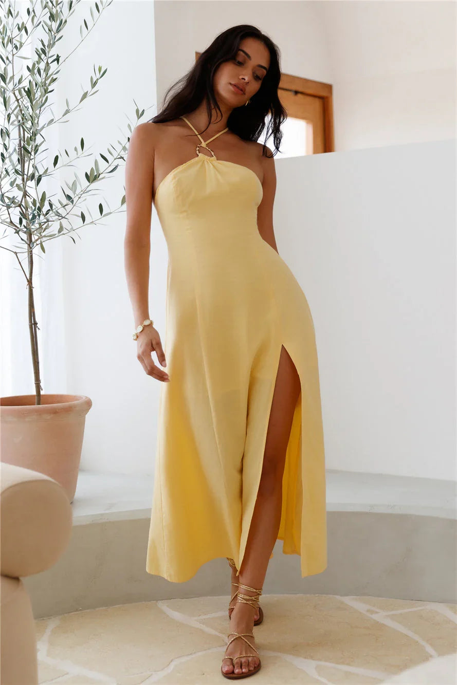 Shes Captivating Midi Dress Yellow