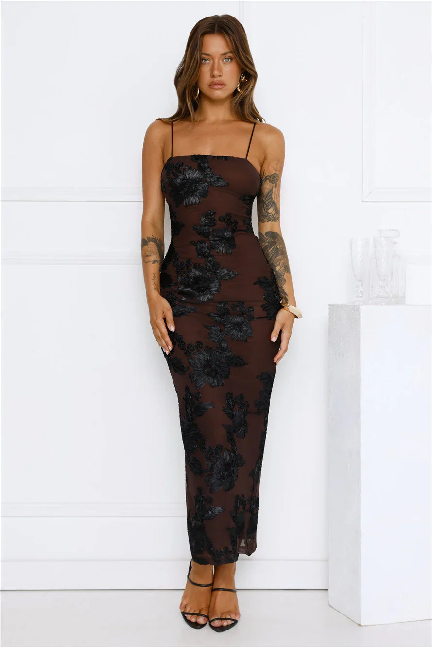 Estelle Mesh Maxi Dress Brown