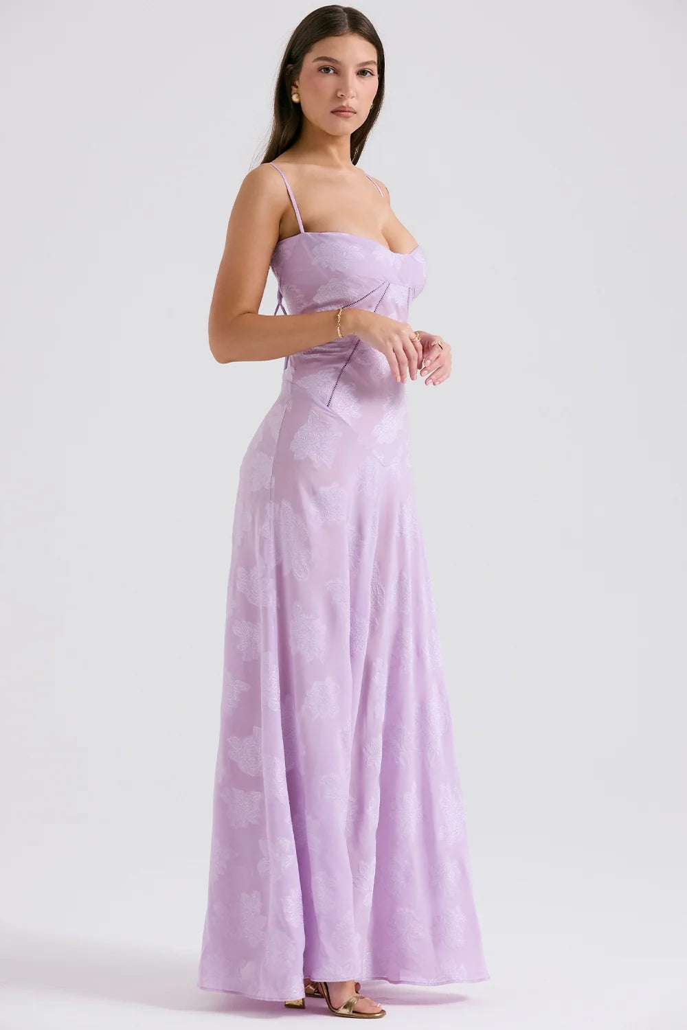 orchid floral lace back maxi dress