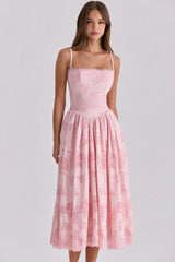 pink cotton broderie anglais lace midi sundress