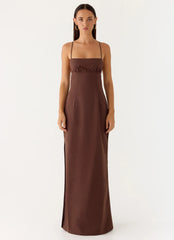 Off The Table Linen Maxi Dress Chocolate