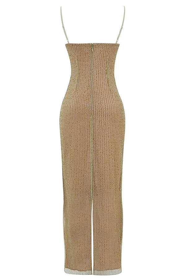 cafe au lait beaded maxi dress limited edition