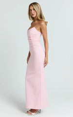 Pietra Maxi Dress Scoop Neck Side Seam Tucks Fitted Dress in Pink