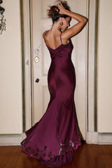 plum hand beaded embellished satin maxi gown limited edition