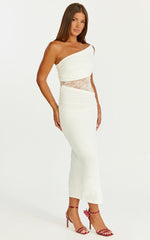 Juliet Midi Dress One Shoulder Lace Contrast Bodycon Dress in Ivory