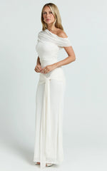 Nicolette Maxi Dress Cape Sleeve Off Shoulder Dress in Cream