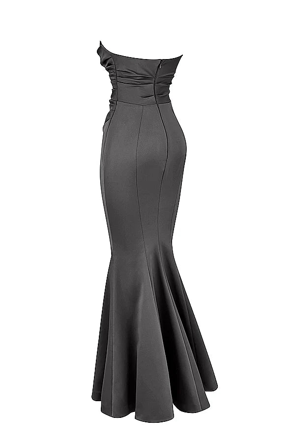 shadow satin strapless gown