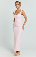 Karlie Maxi Dress Scoop Neck Fitted Dress in Pink