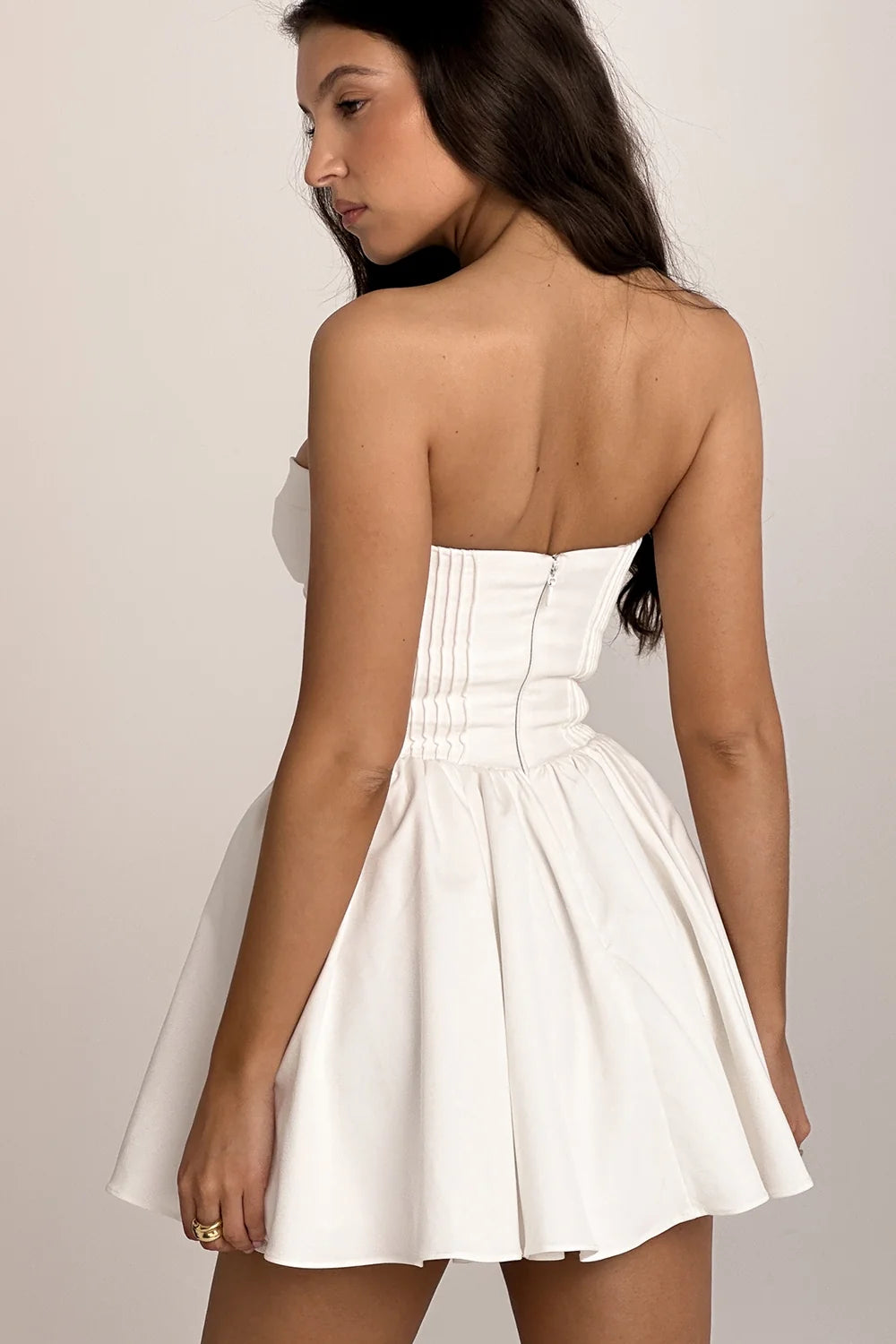 white strapless corset mini dress