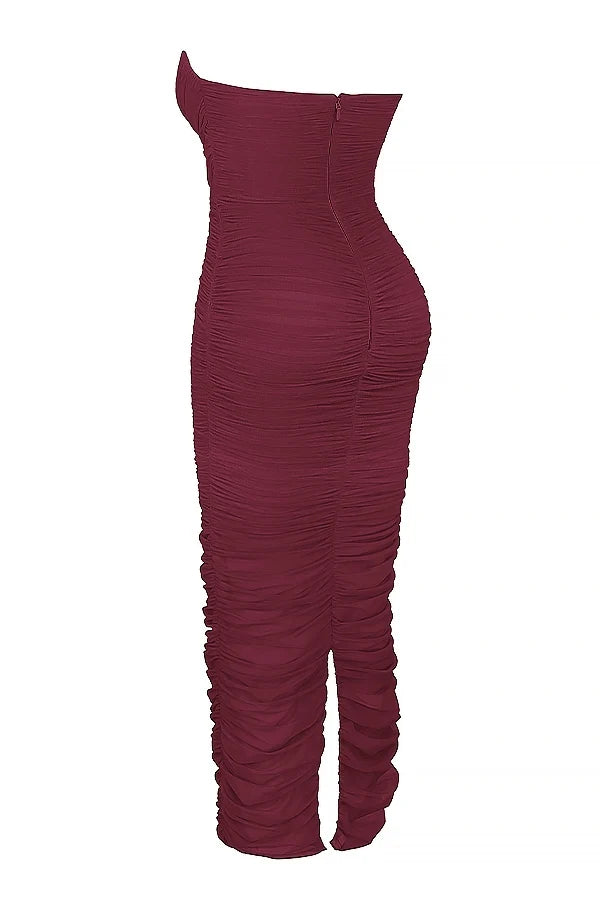 wine gathered maxi dress