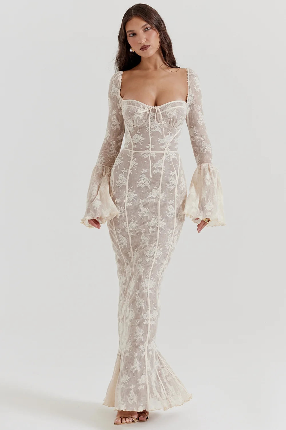 vintage cream lace maxi dress