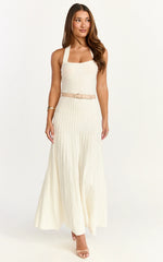 Candace Midi Dress Halter Neck Ribbed Knit Dress in Cream