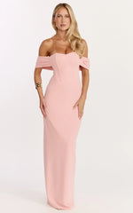 Karina Maxi Dress Off Shoulder Corset Bodice Lace Up Back Dress in Pink