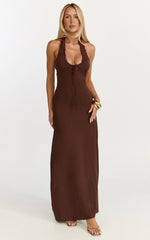 Odile Maxi Dress U Halter Neck Dress in Chocolate