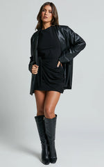 Candace Mini Dress Faux Wrap Shift Dress in Black