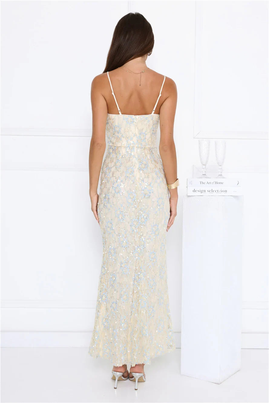 Shes Always Right Lace Maxi Dress Yellow
