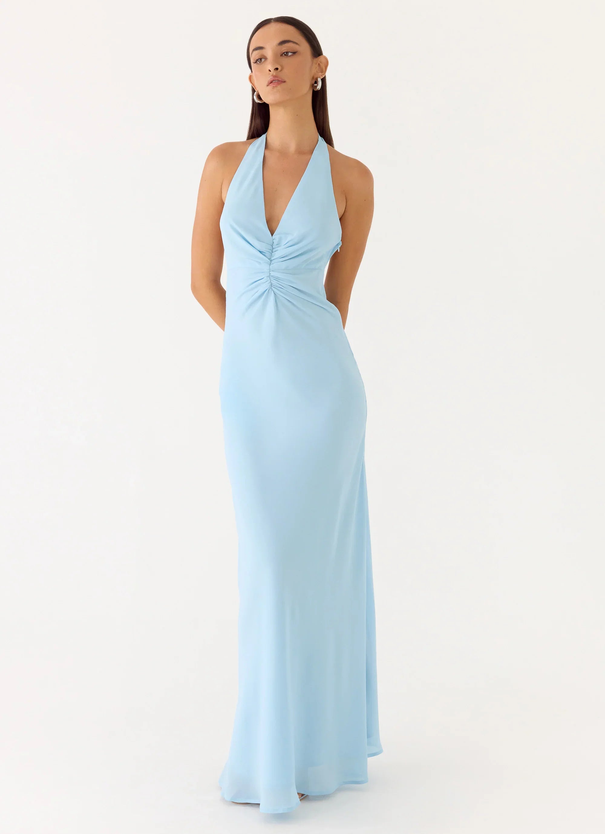 Sharpay Halter Maxi Dress Pale Blue