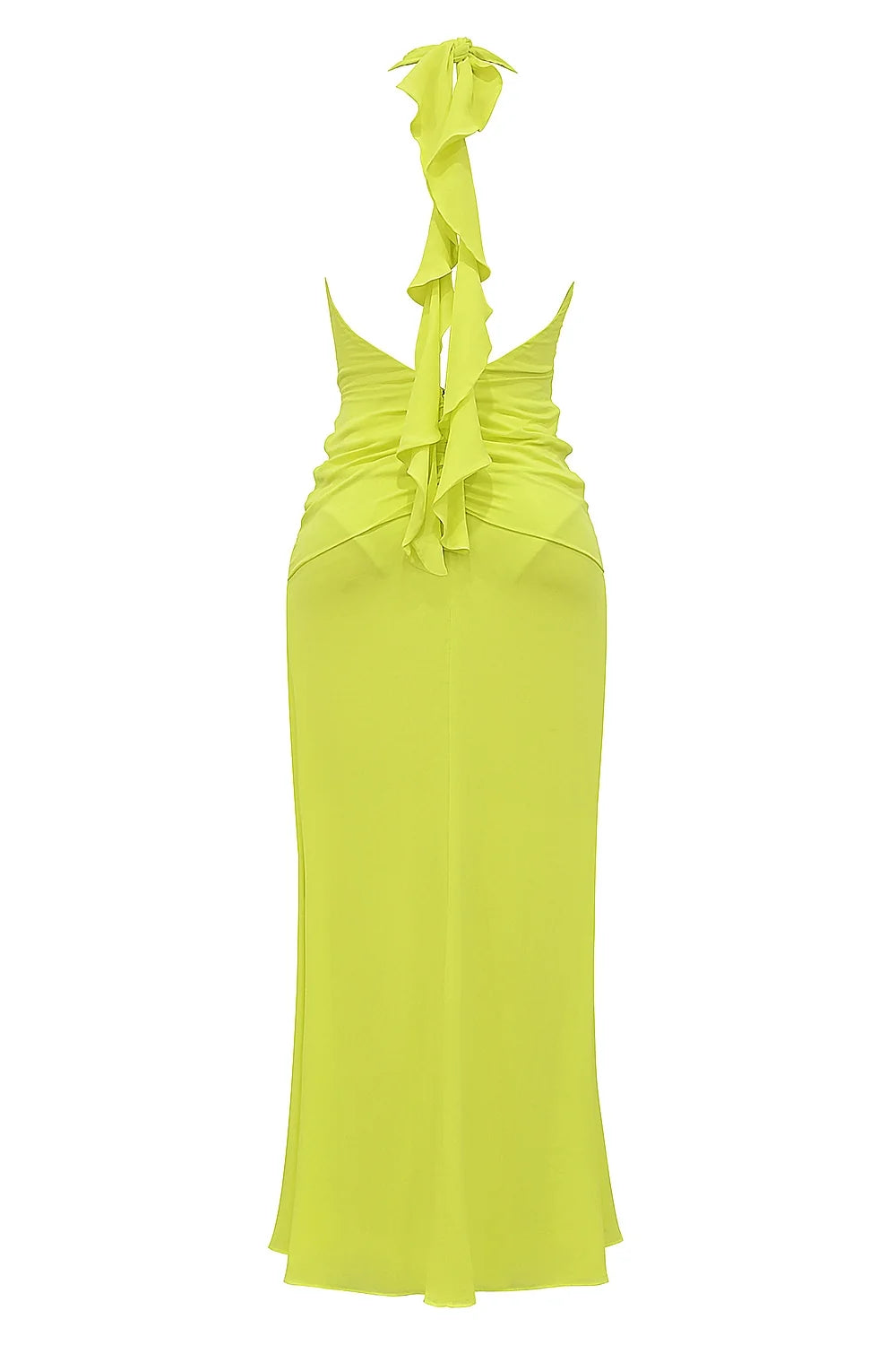 acid lime backless halter maxi dress