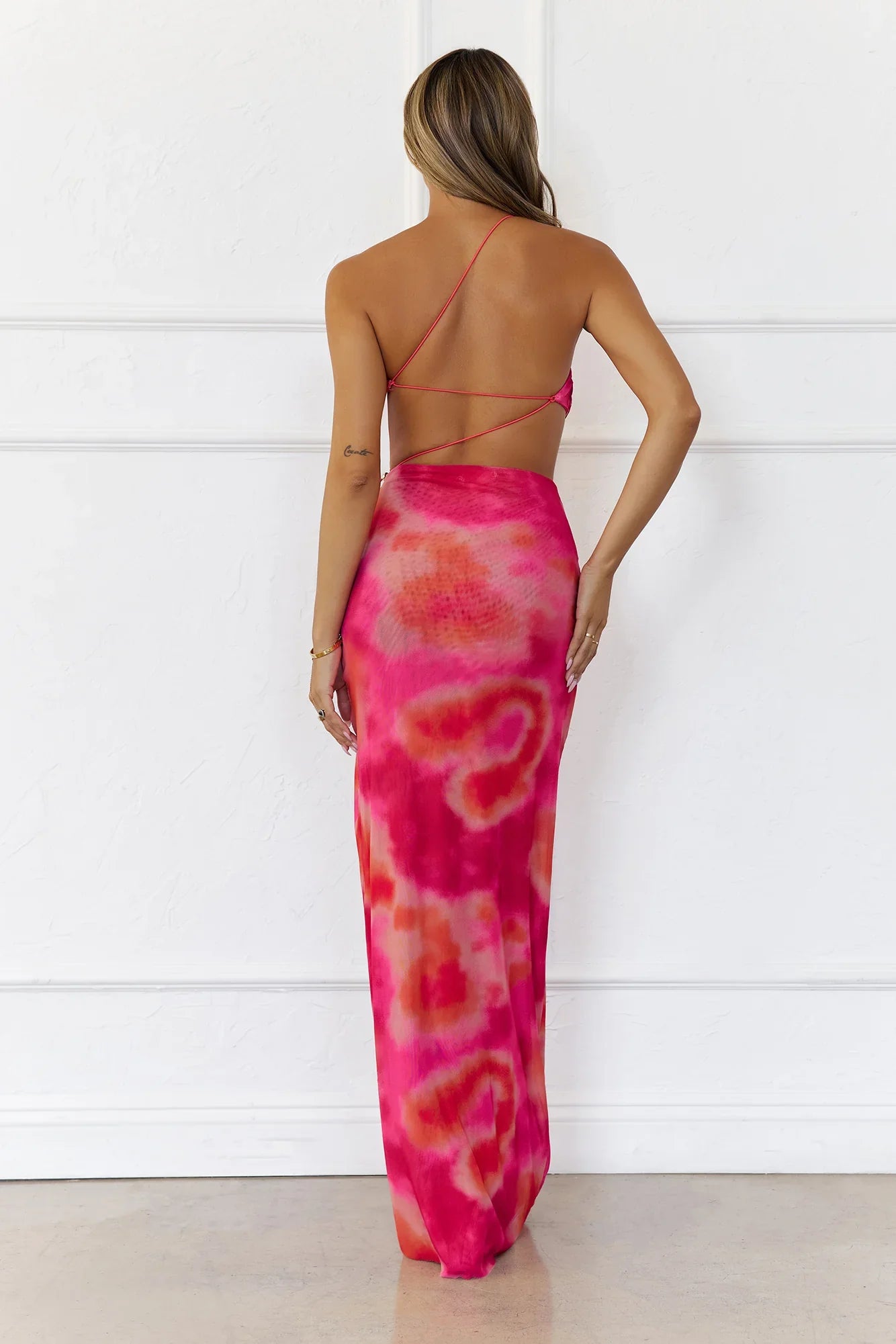 Vibrant Vista One Shoulder Cutout Maxi Dress Pink
