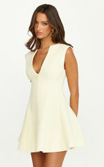 Nelson Mini Dress Low Cut Boucle Fit Flare Mini Dress in Cream