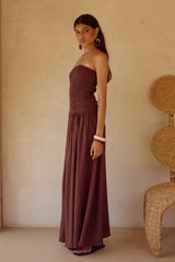 FLEUR SHIRRED STRAPLESSS MAXI DRESS CHOCOLATE