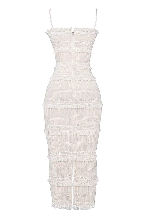ivory sequin pleat maxi dress
