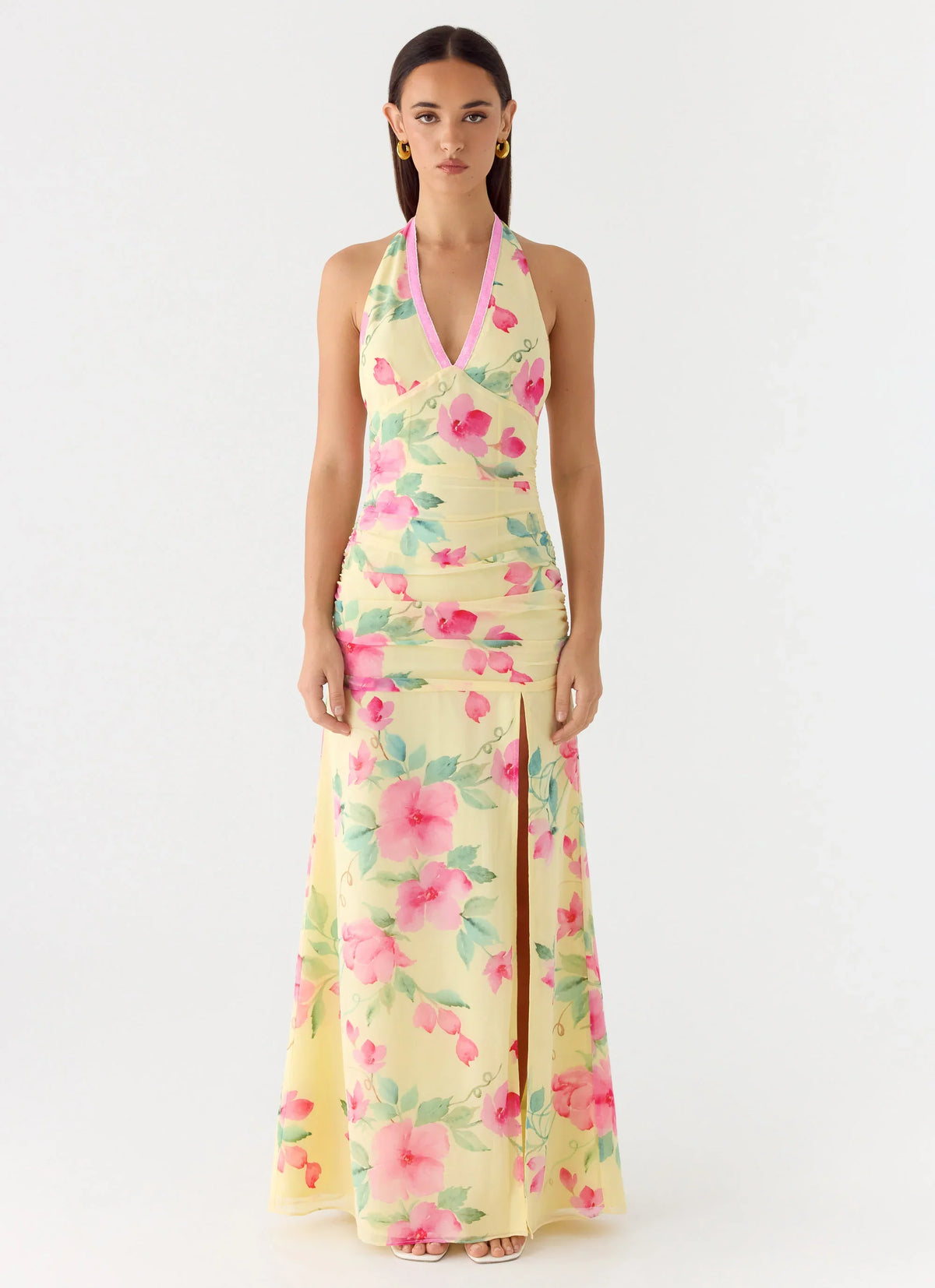 Colada Halter Maxi Dress Lemon Soleil