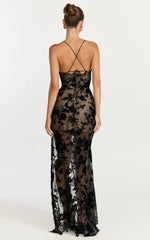 Violeta Maxi Dress Corset Front Burnout Dress in Black
