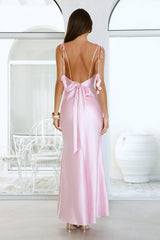 Drifted In Sunlight Satin Maxi Dress Pink