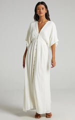 Sitting Pretty Maxi Dress Short Sleeve Button Down Dress in Natural