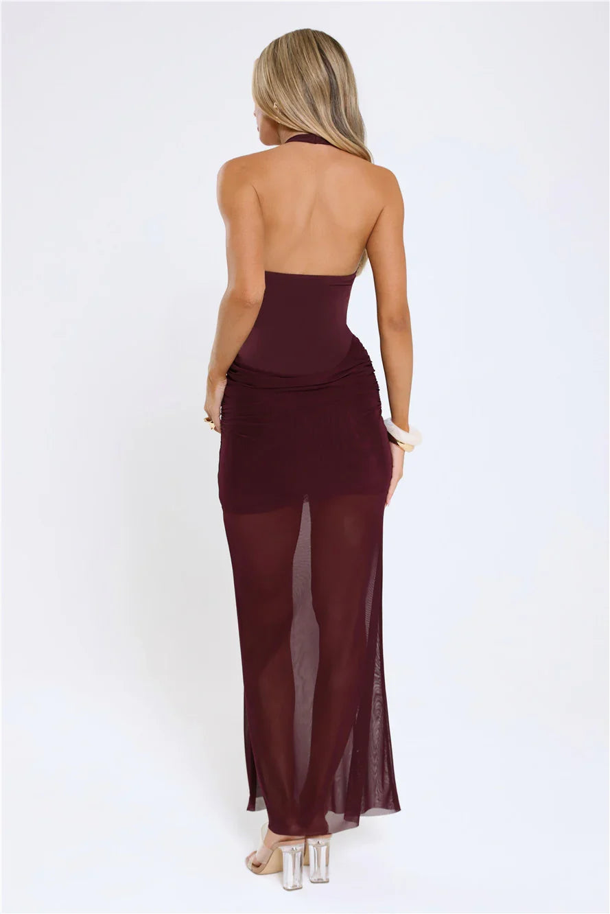 Luxe Legacy Halter Maxi Dress Plum