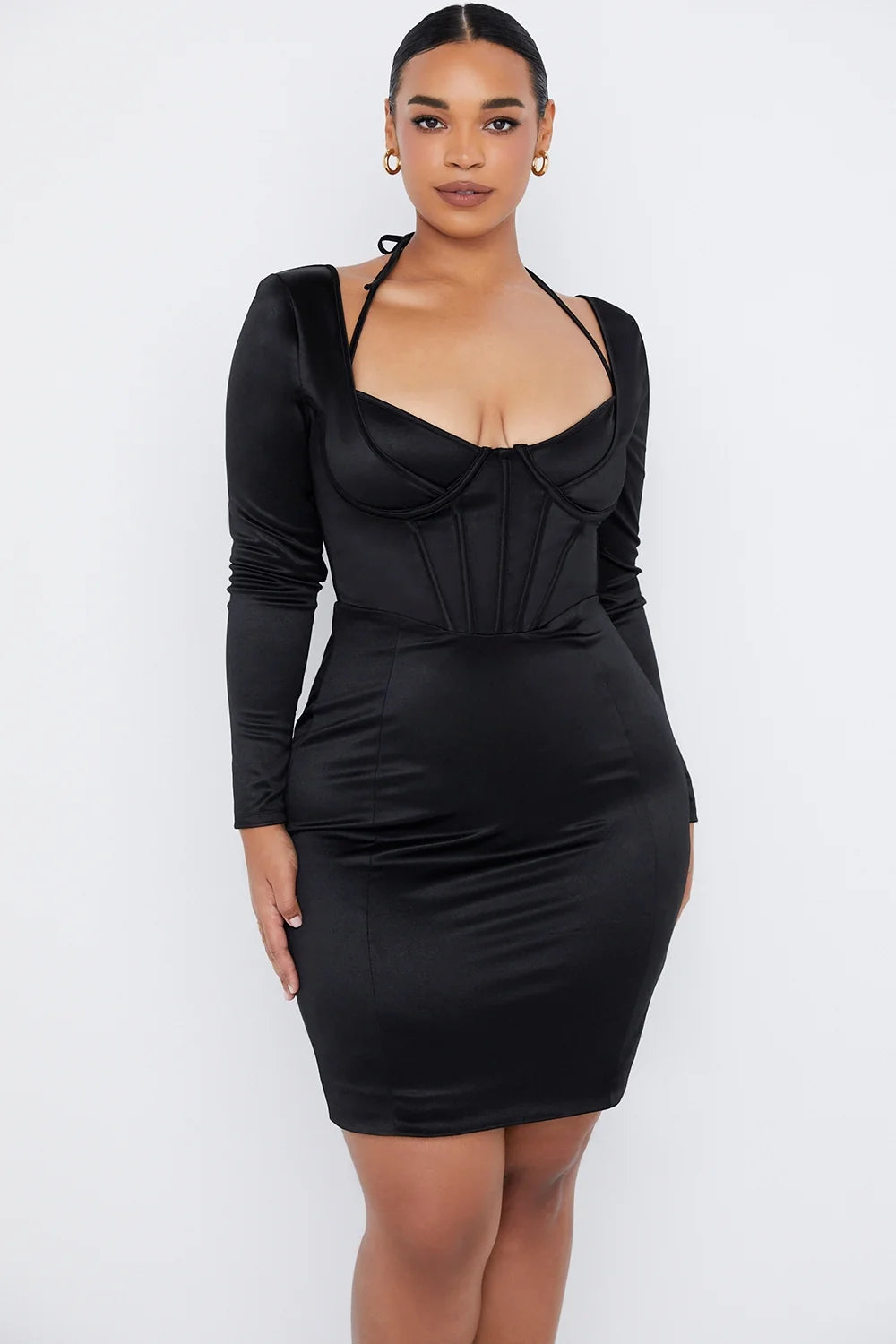 black disco satin corset dress