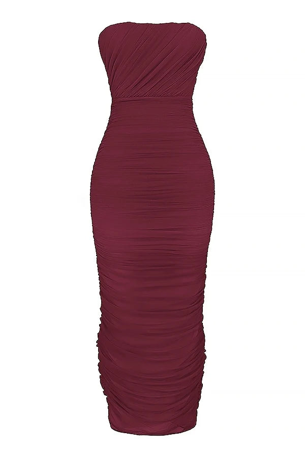 wine gathered maxi dress