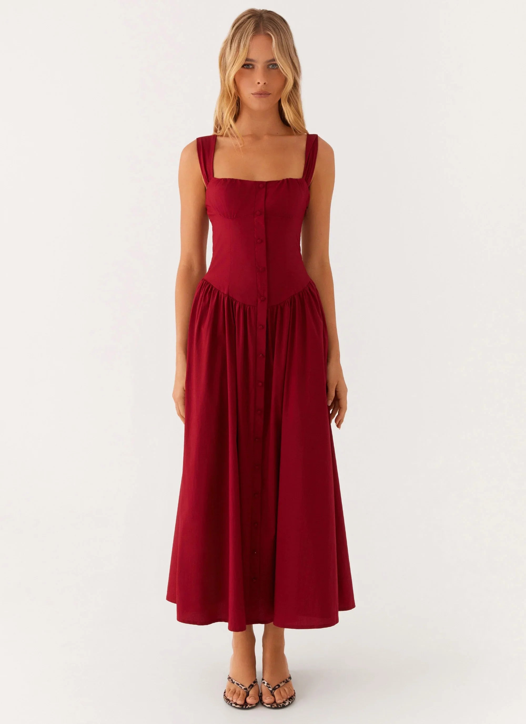 Emmalina Midi Dress Deep Red
