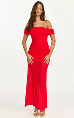 Victoria Maxi Dress Off Folder Fit and Flare Dress in Red