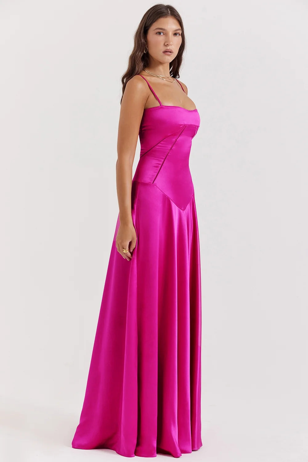 fuchsia lace up maxi dress