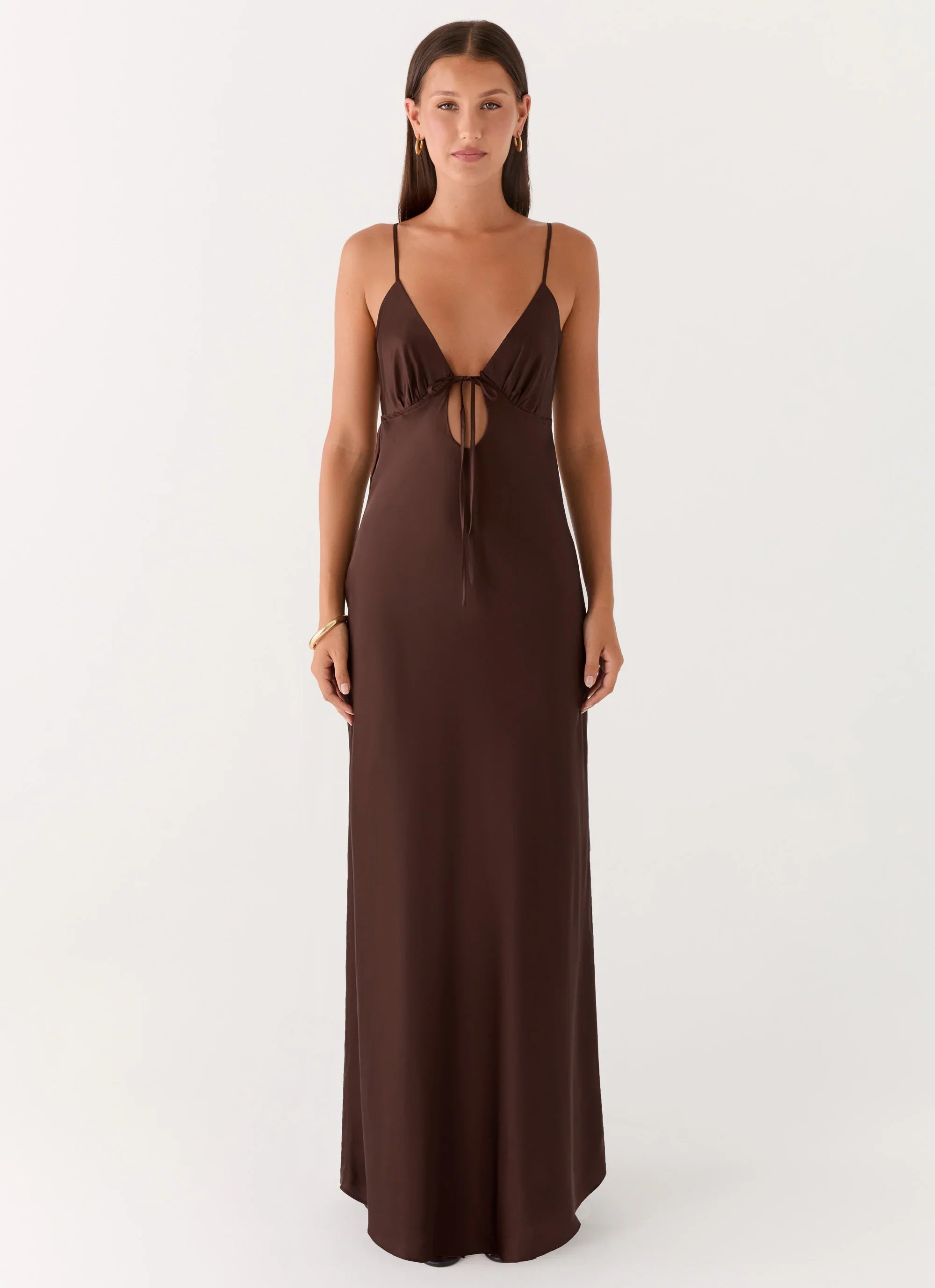 Flora Satin Maxi Dress Chocolate