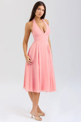 peach georgette halter sundress