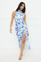 Cupids Kiss Halter Midi Dress Blue