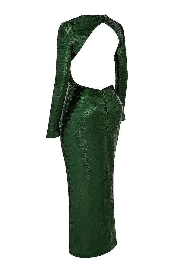 pine green sequin maxi dress
