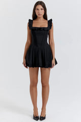 black pin tuck pleated dress